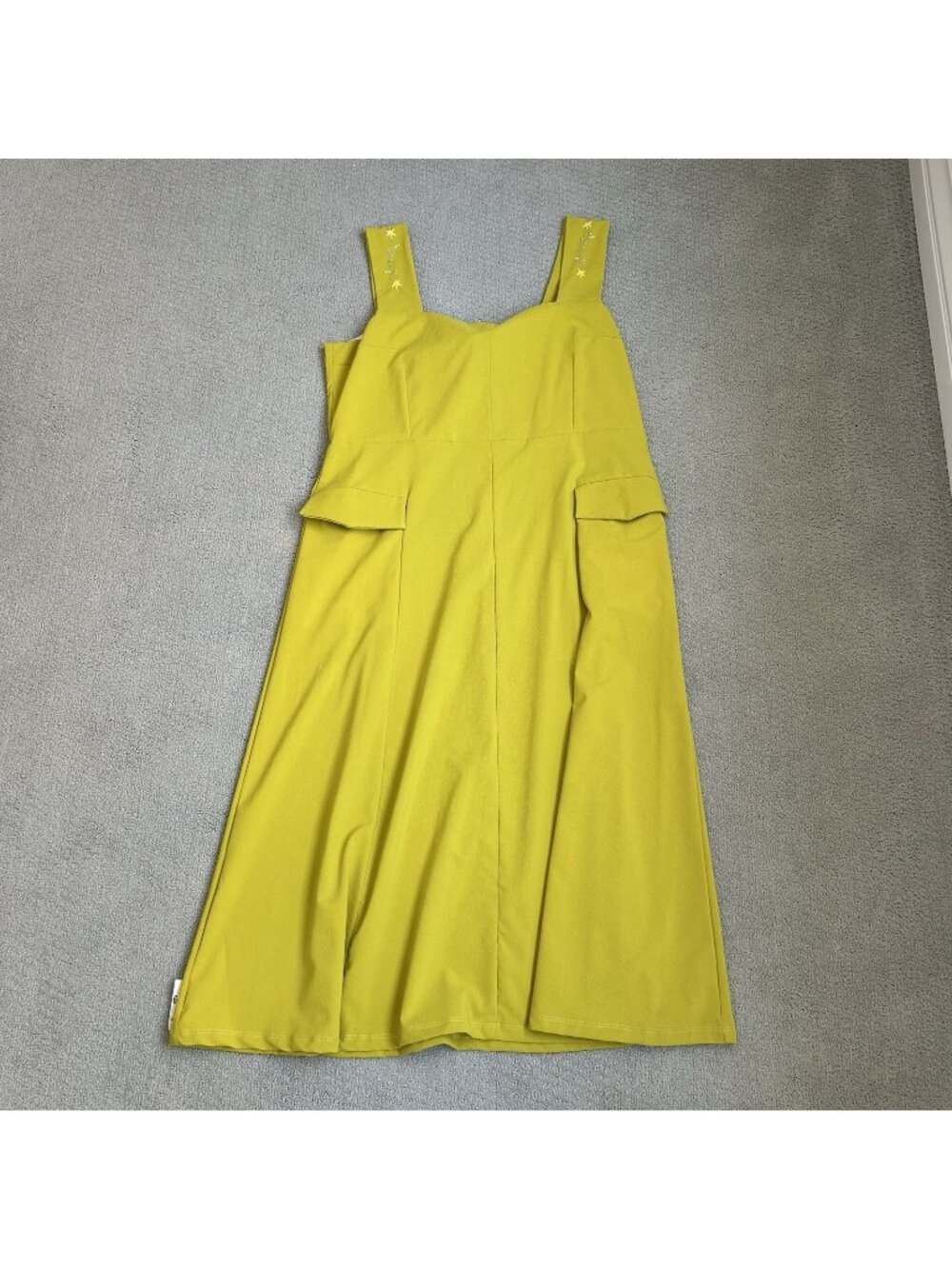 Dondolo Womens Dress Yellow Sleeveless Midi Embroidered Straps Square Neck XXL